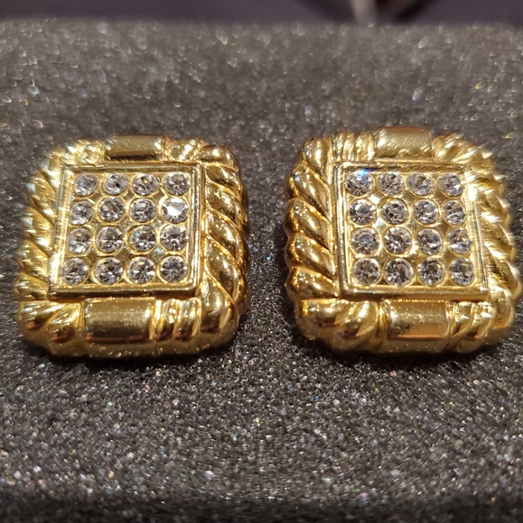 Vintage gold stainless zirconia square earrings